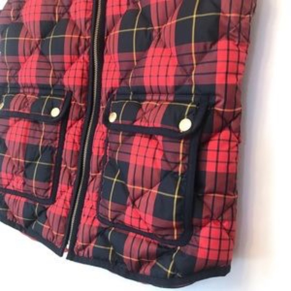 J. Crew XS Red Navy Tartan Plaid Quilted Vest perfect for Fall and Winter! - Picture 2 of 6